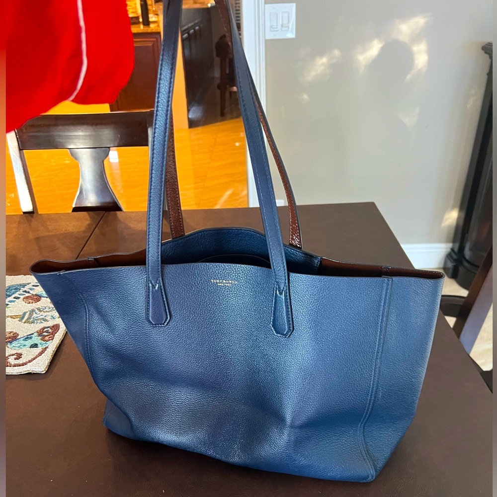 TORY BURCH BLAKE TOTE IN NAVY BLUE LEATHER SHOULDER BAG POUCH